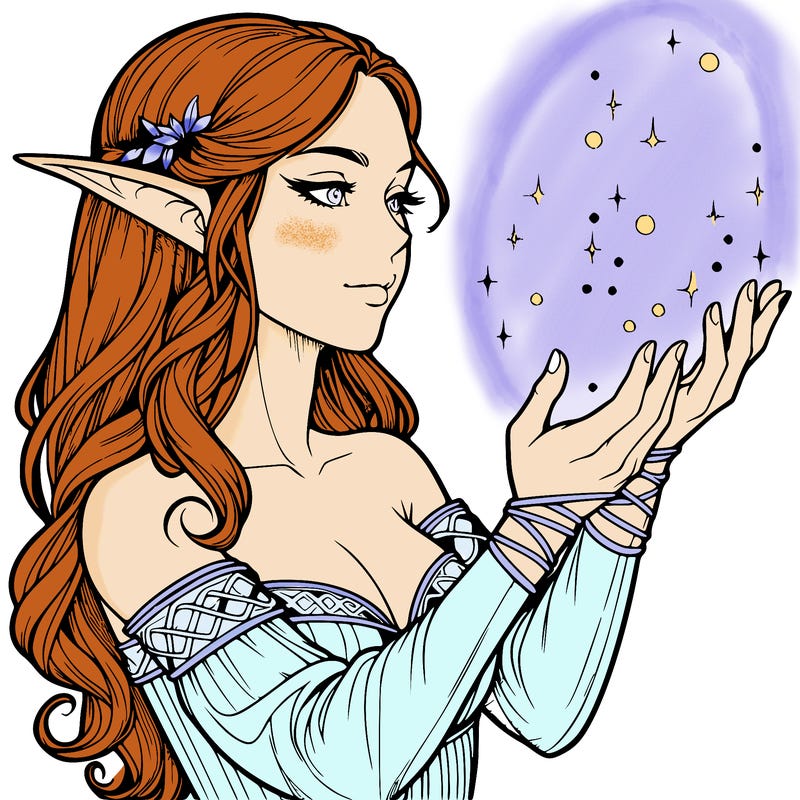 realistic elf girl doing magic