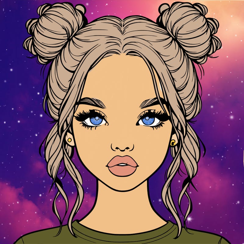 realistic girl with two buns in hair and lips