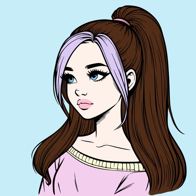 realistic girl with a high ponytail