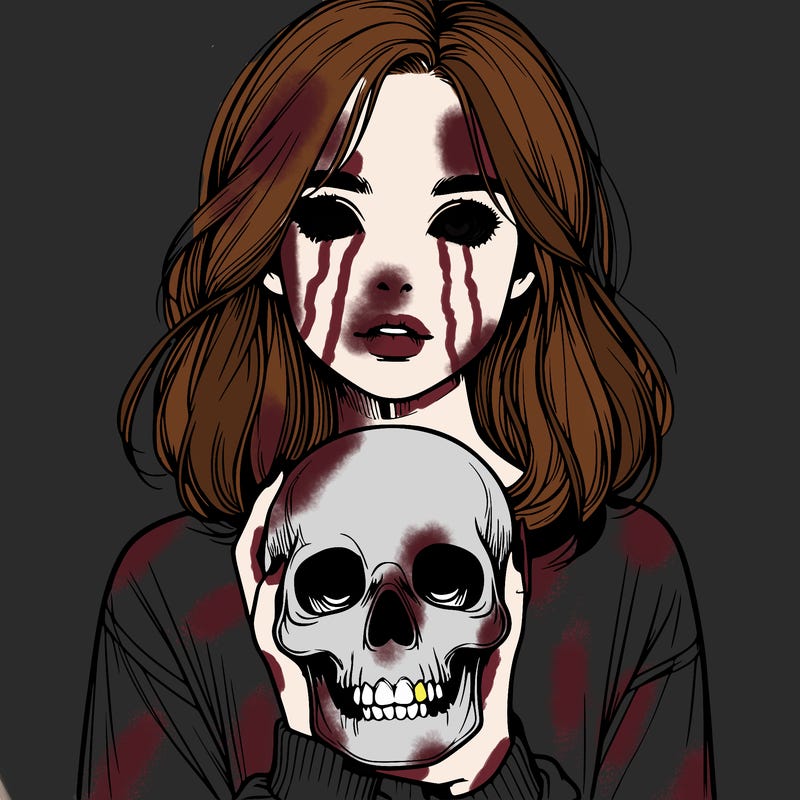 realistic girl holding a skull