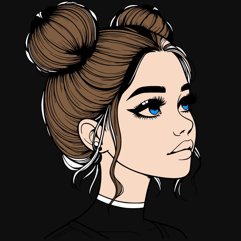 realistic girl with buns on the top of her head