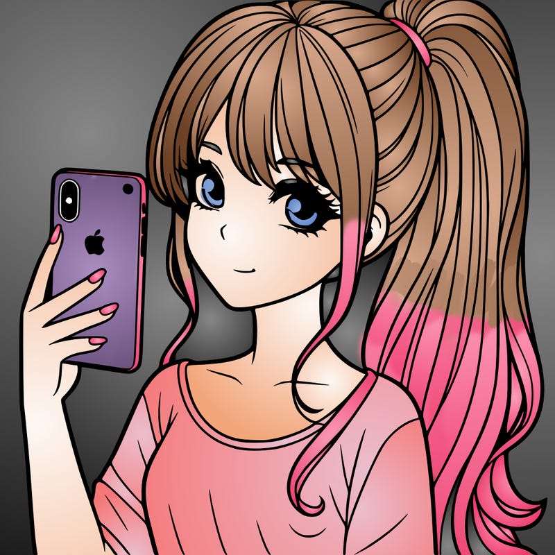 a realistic girl with a pony tail and a iphone