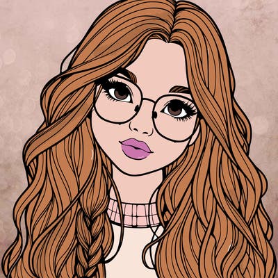 girl with long hair and freckles and glasses realistic
