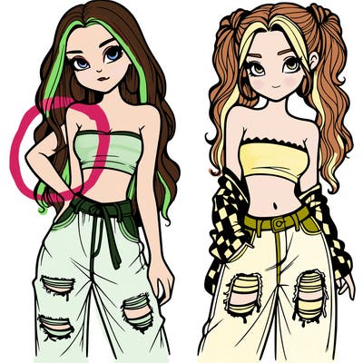 2 girls in crop tops and baggy jeans ripped