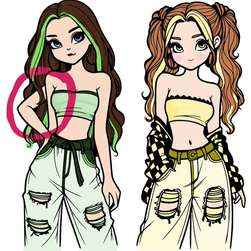 2 girls in crop tops and baggy jeans ripped