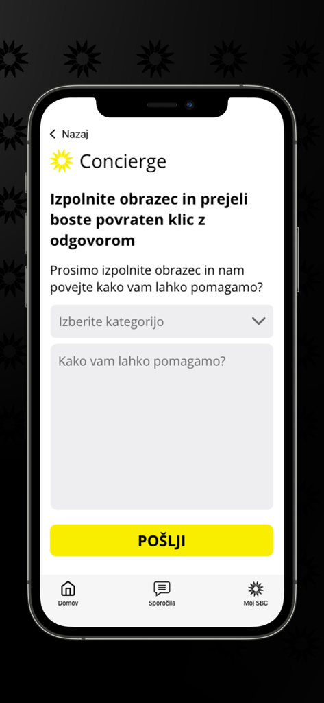 SBCA - Pantalla del formulario de solicitud de conserjería de la aplicación SBCA