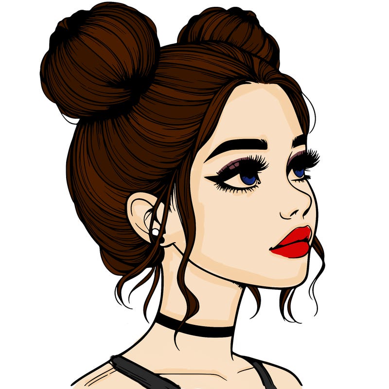 realistic girl with buns on the top of her head