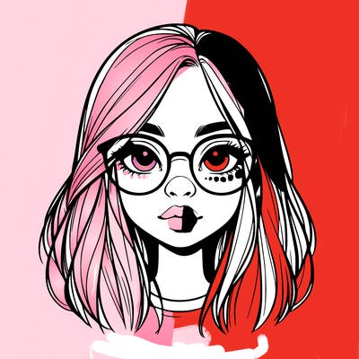 realistic girl with her hair down and glasses  and a nose