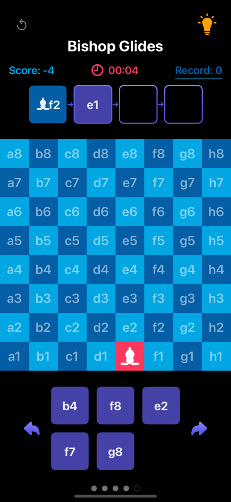 Chess Notation Lab Pro - A screenshot of the Bishop Glides visualization drill in the Chess Notation Lab Pro app.