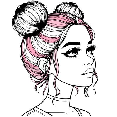 realistic girl with buns on the top of her head