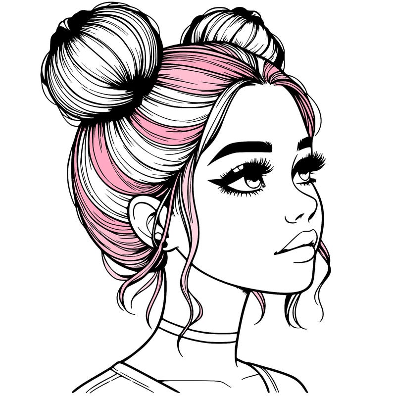 realistic girl with buns on the top of her head