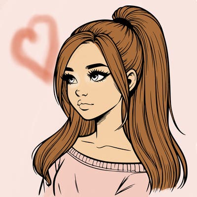 realistic girl with a high ponytail