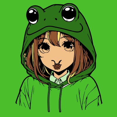 realistic girl with frog head hoodie