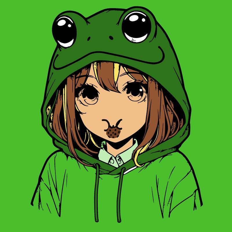 realistic girl with frog head hoodie