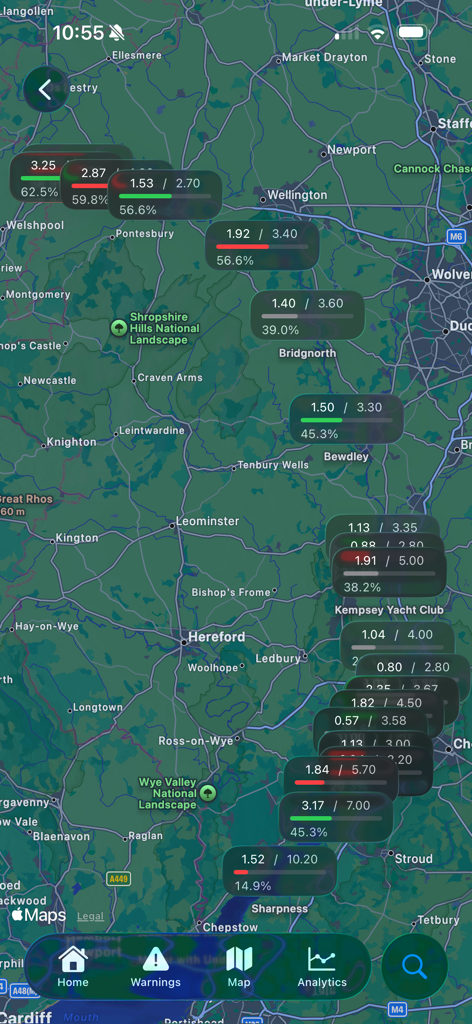 UkFloodPro - UK map displaying live river level data and flood station status