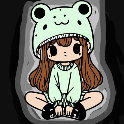 a girl wearing a frog hat and some frog socks