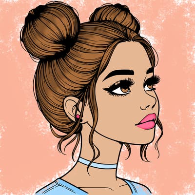 realistic girl with buns on the top of her head