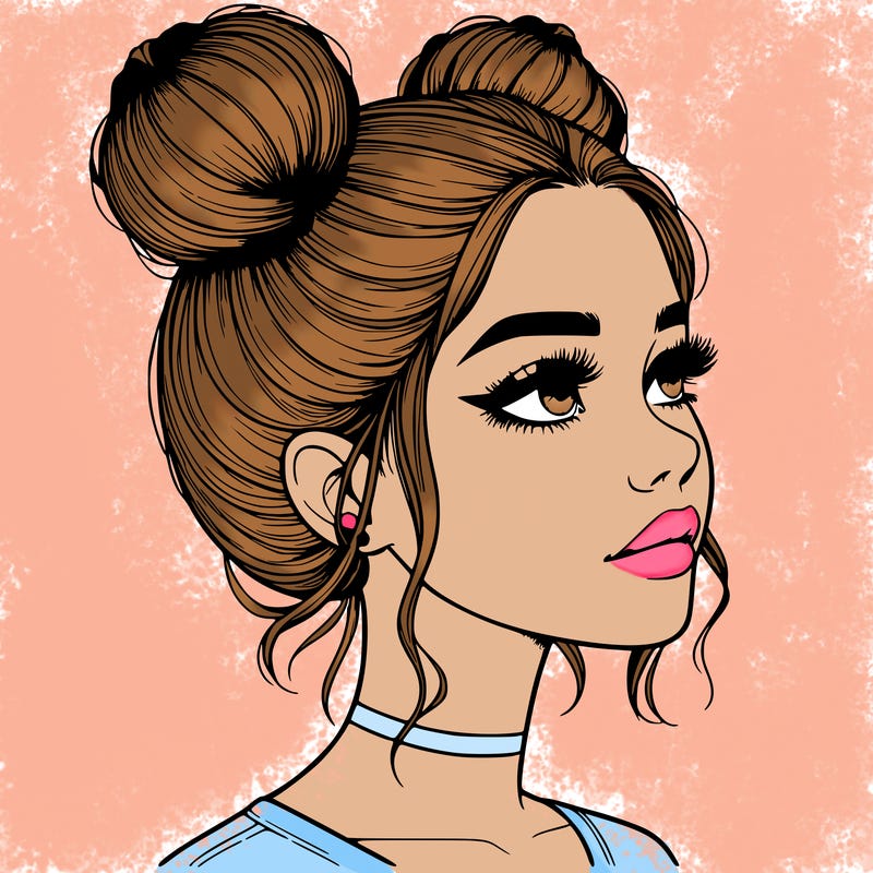 realistic girl with buns on the top of her head