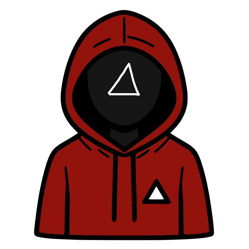 a person with non face waering a hoodie with a small triangle symbol