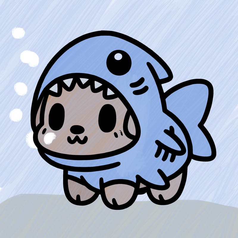 cute dog wearing a shark costume