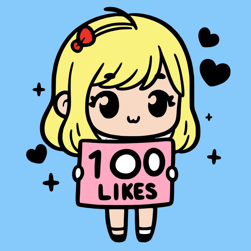 cute girl holding up a sign that says 100 likes
