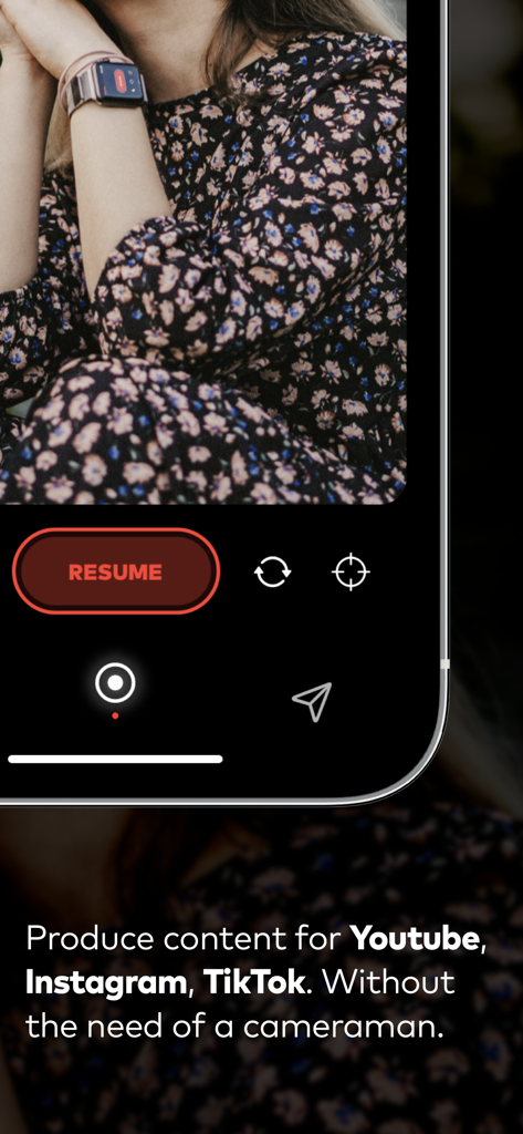 Pause - Video editor & Camera - A creator using an Apple Watch to remotely control video recording on the Pause app