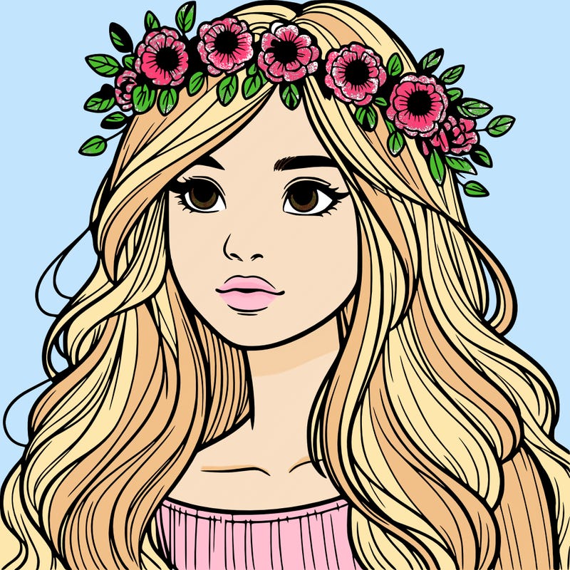 a realistic teen girl in a flower crown