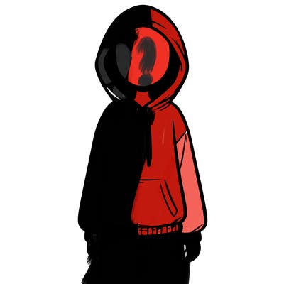 faceless girl in a tracksuit with a hood on and no hair