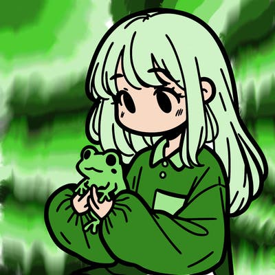 girl with long hair and a oversized shirt. and she is holding a frog