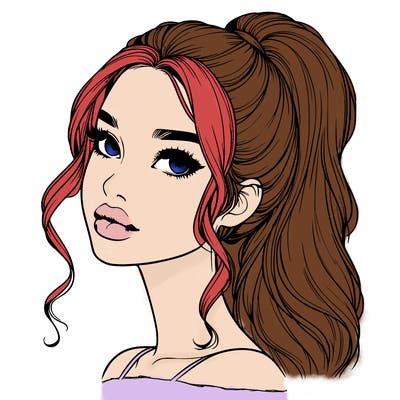 realistic girl with a ponytail on her hair and lips