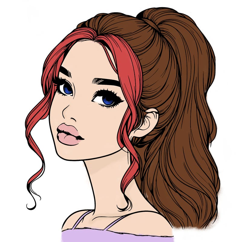 realistic girl with a ponytail on her hair and lips