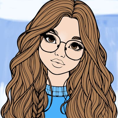 girl with long hair and freckles and glasses realistic