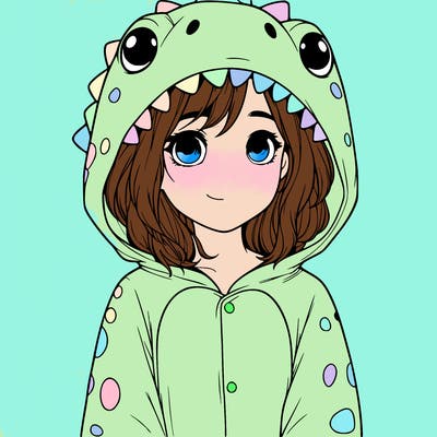 a girl in a dinosaur onesie realistic
