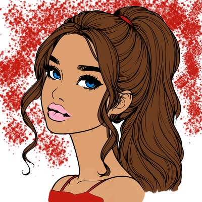 realistic girl with a ponytail on her hair and lips