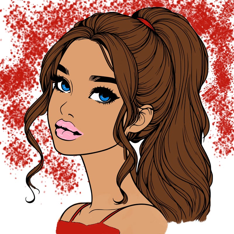 realistic girl with a ponytail on her hair and lips