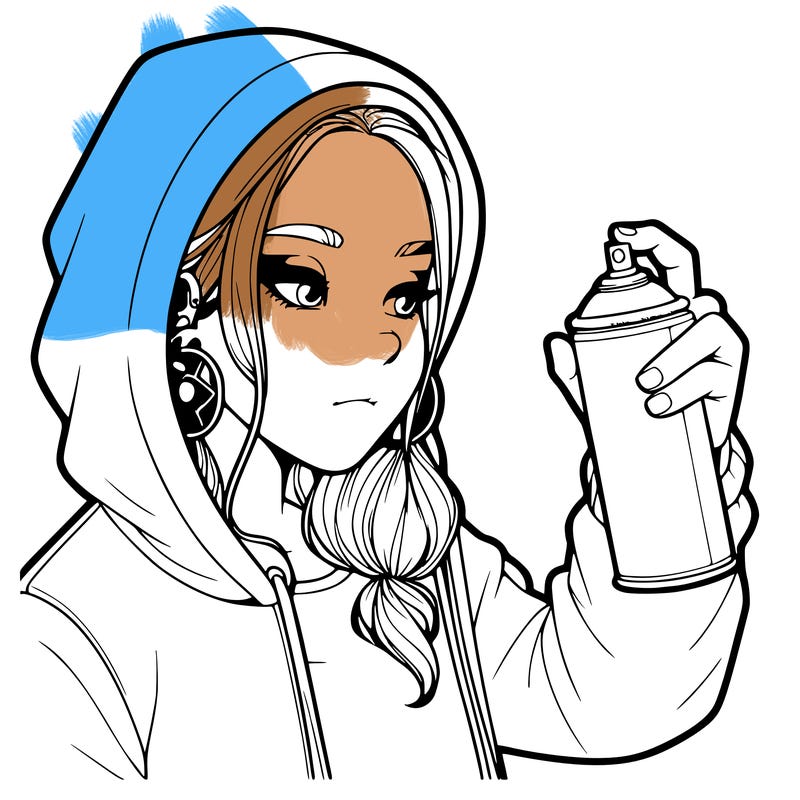 a realistic girl, spray painting
