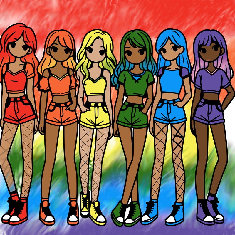 a group of girls wearing crop tops and shorts