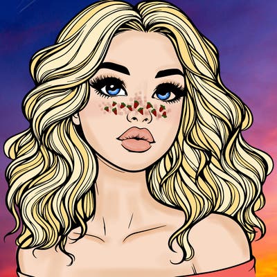 realistic girl with wavy hair and lips