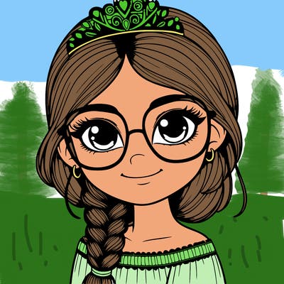 a girl with one braid and glasses who is a princess realistic