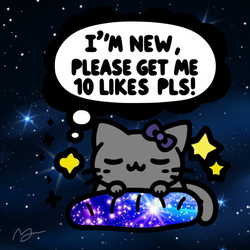 kitty taking a nap dream talking and saying "i'm new, please get me at least 10 likes pls!!"