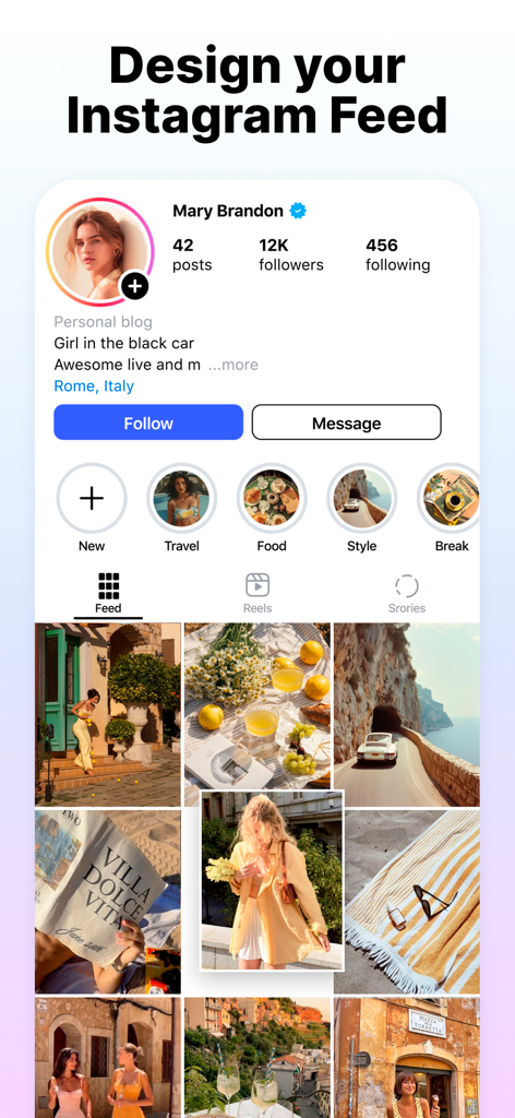 Un aperçu visuel d'une grille de fil d'actualité Instagram professionnelle avec une esthétique de style de vie chaleureuse.