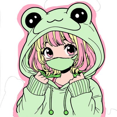 a cute teenage girl wearing a frog hoodie