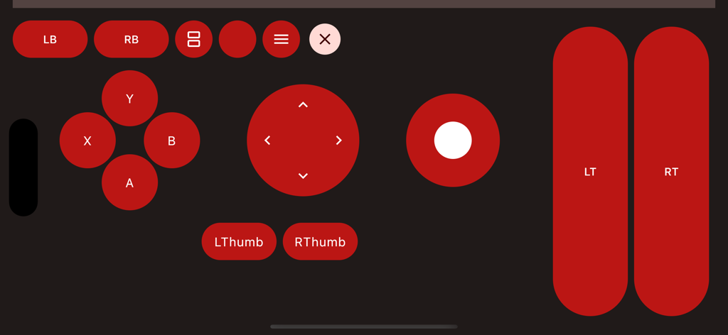 Remote Gamepad - Customizable virtual gamepad interface with red buttons for remote PC gaming