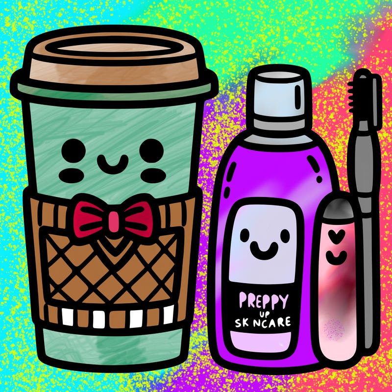 a preppy stanley cup and skincare