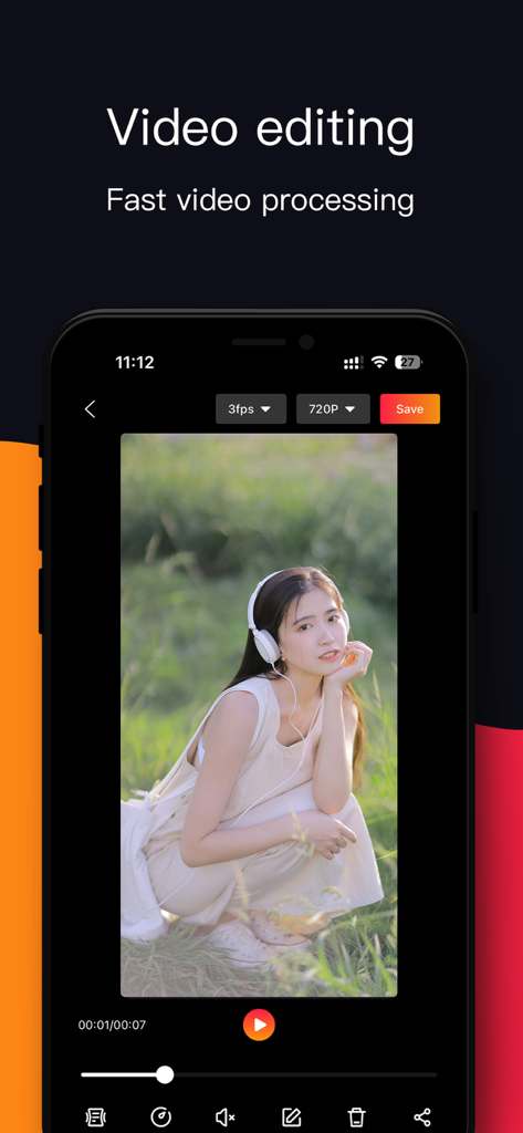 Interfaz de aplicación móvil para editar grabaciones de pantalla con herramientas de procesamiento rápido de vídeo