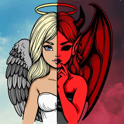 realistic angel half demon