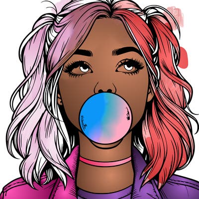 realististic girl blowing bubble -gum