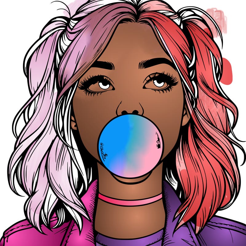 realististic girl blowing bubble -gum