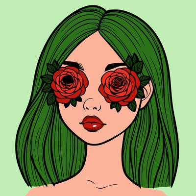 a realistic girl with roses for eyes