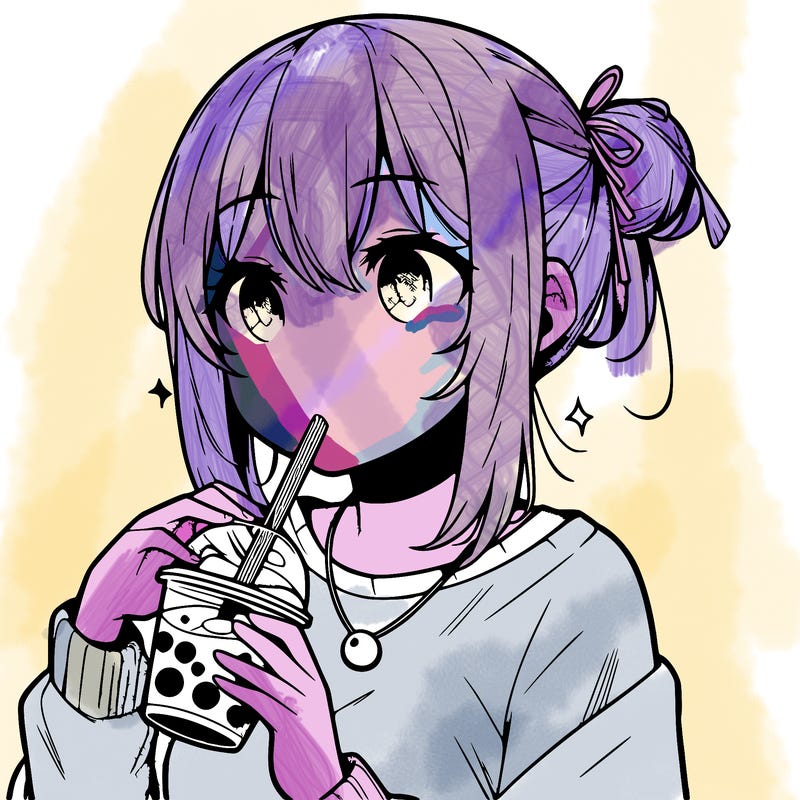 manga character drinking boba
